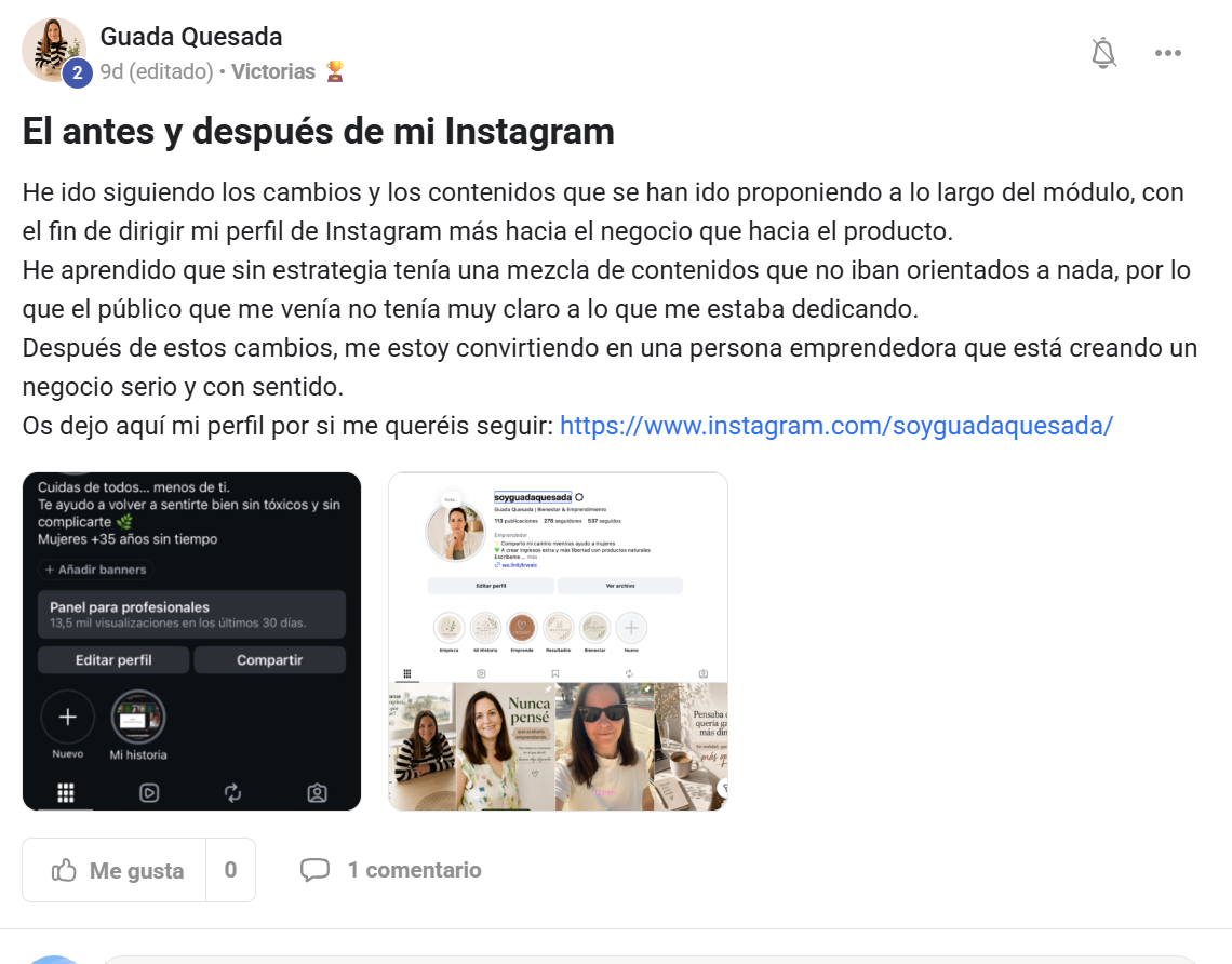 Perfil de Instagram de Paula Cardozo construido desde cero